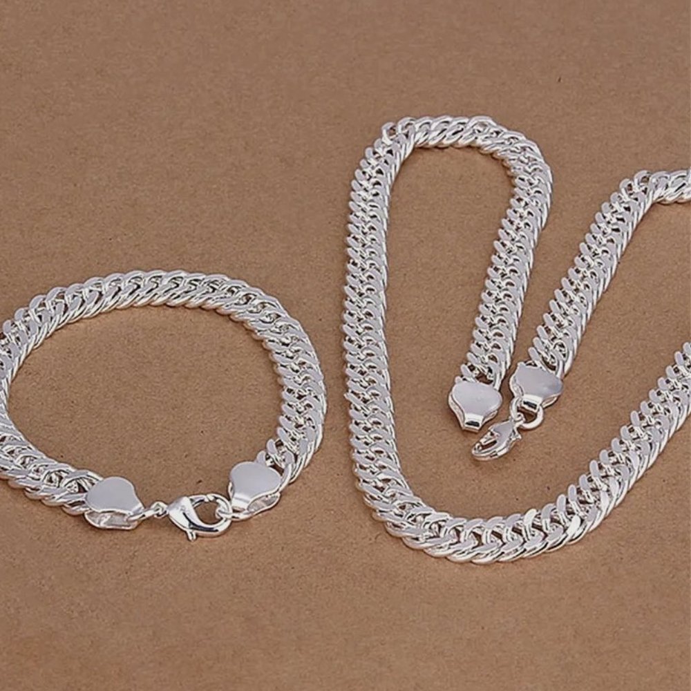 2Pc Miami Cuban Link 20" Chain and 8" Bracelet Combo Stamped.925 Sterling Silver